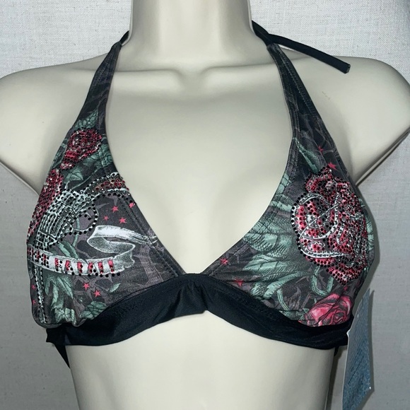 Sinful by affliction Femme Fatale Rose gun rhinestone tie - Picture 3 of 7